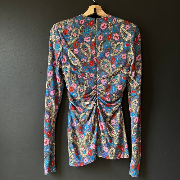 ISABEL MARANT Linazi Gathered Printed Jersey Top Size 36 - Picture 8 of 15
